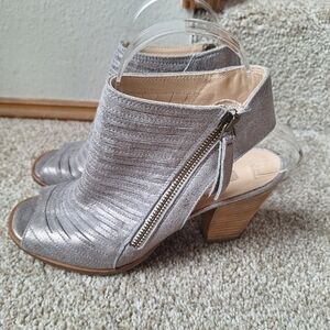 Paul Green Cayanne Side Zip Block Heel Smoke Metallic PeepToe Bootie Womens Sz 7